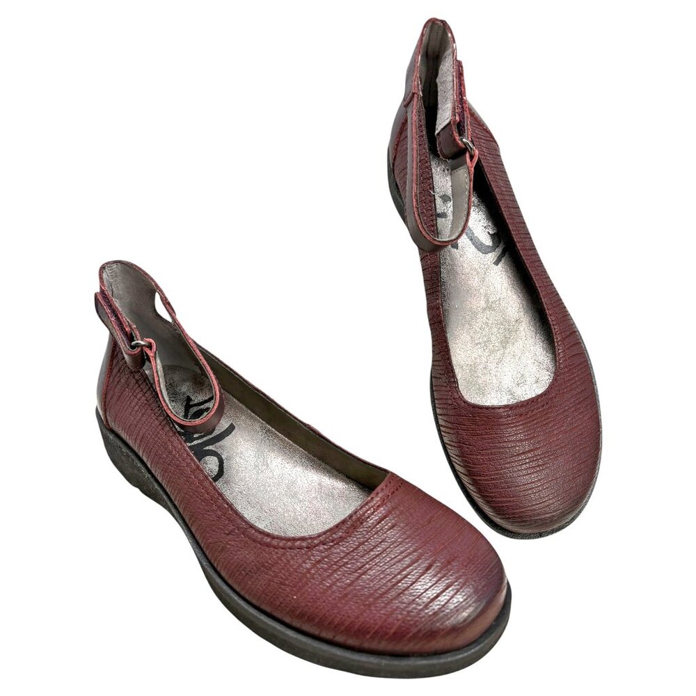 OTBT‎ Scamper Burgundy Leather Ankle Strap Wedge Loafers